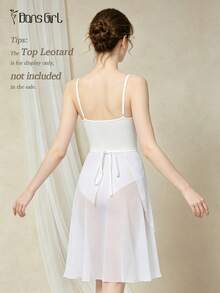 DonsGirl 1pc Women's Midi Chiffon Wrap Dress, Solid Color, Suitable For Ballet Performance White Spring Sports Fall - White - View 10