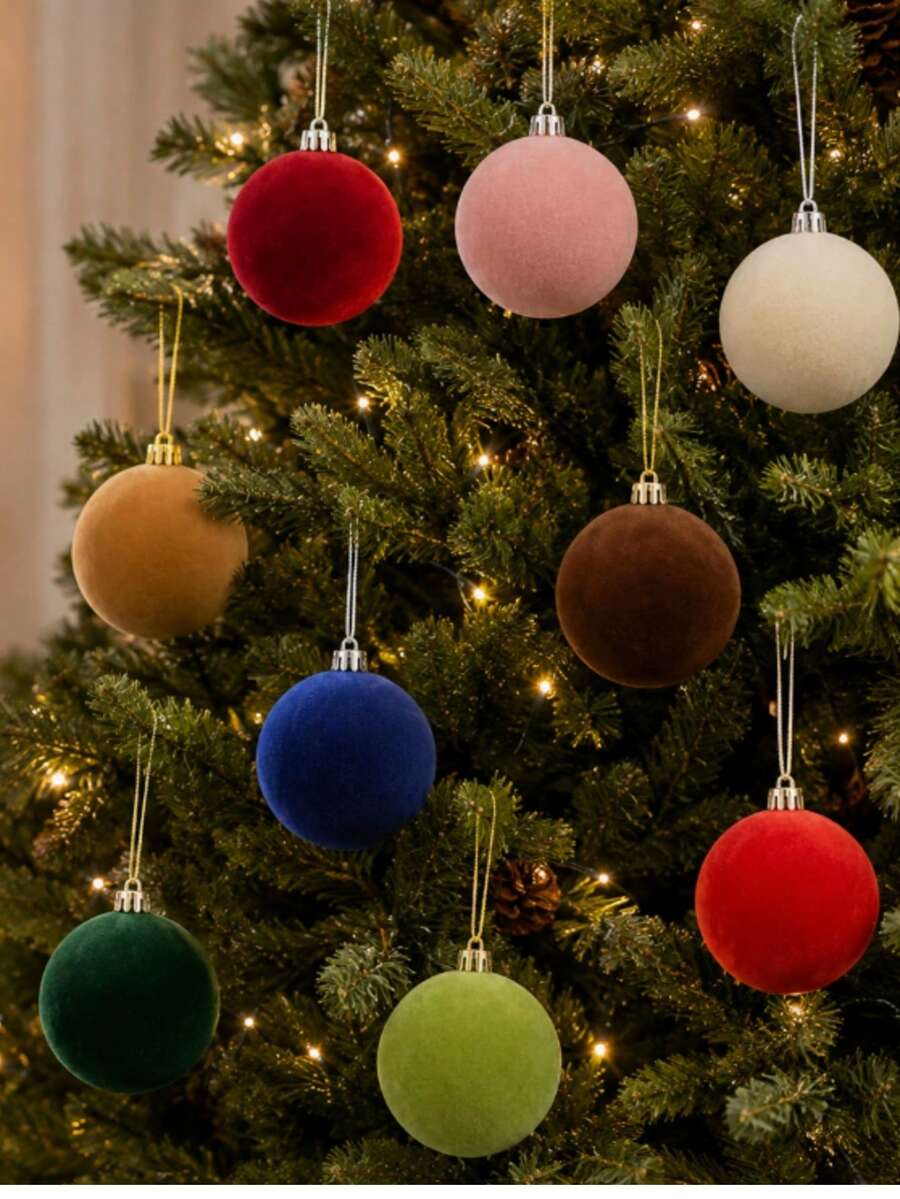 1pc 10cm Christmas Velvet Decorative Ball, Soft Velvet Texture Round Hanging Ornament, Multi-Color Options, Holiday Atmosphere Decoration, Suitable For Christmas Tree, Home Party, Festive Events And Indoor Decor - Multicolor - View 1