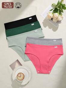 5pcs/Pack Comfortable Plus Size Women Cotton Briefs - Multicolor - View 1