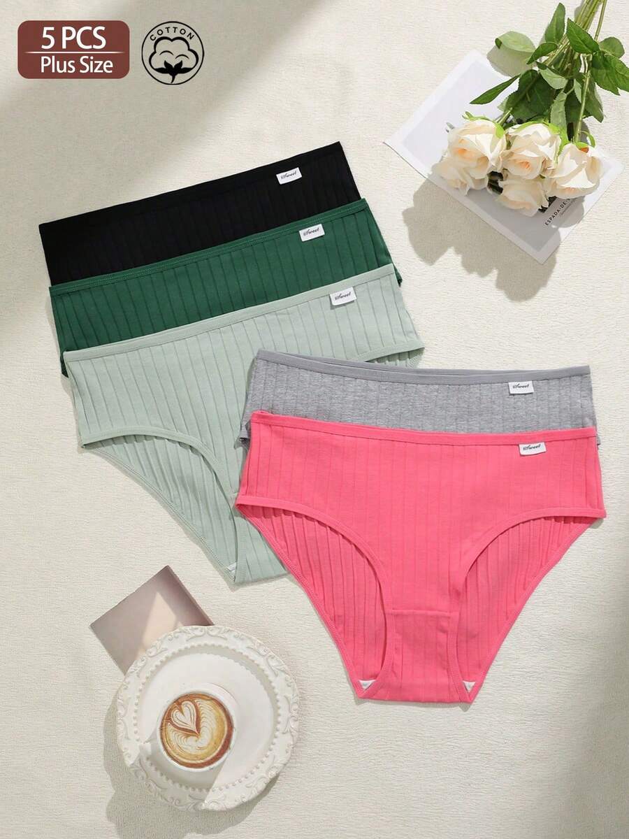 5pcs/Pack Comfortable Plus Size Women Cotton Briefs - Multicolor - View 1