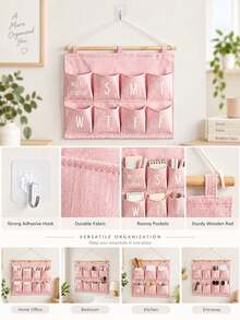 Organizer Jadwal Mingguan Gantung Dinding, Perencana Penyimpanan Gantung Dinding 7 Slot, Untuk Mengatur Kebutuhan Sehari-hari, Desain Kain Merah Muda dengan Batang Kayu dan Label Tanggal Transparan, Cocok untuk Kamar Tidur, Kantor Rumah dan Lorong, Penggunaan Dewasa, Hadiah Natal, Penyimpanan Rumah Tahun Baru - MultiWarna - View 4