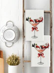 2pcs Santa Claus Kitchen Towels, Cocktail Hand Towels, Polyester Hand Towels With Christmas Pattern, Super Soft Woven Dishcloths, Machine Washable, Ideal For Restaurant, Kitchen, Christmas Holiday Decoration And Gifting ﻿ - Multicolor - View 4