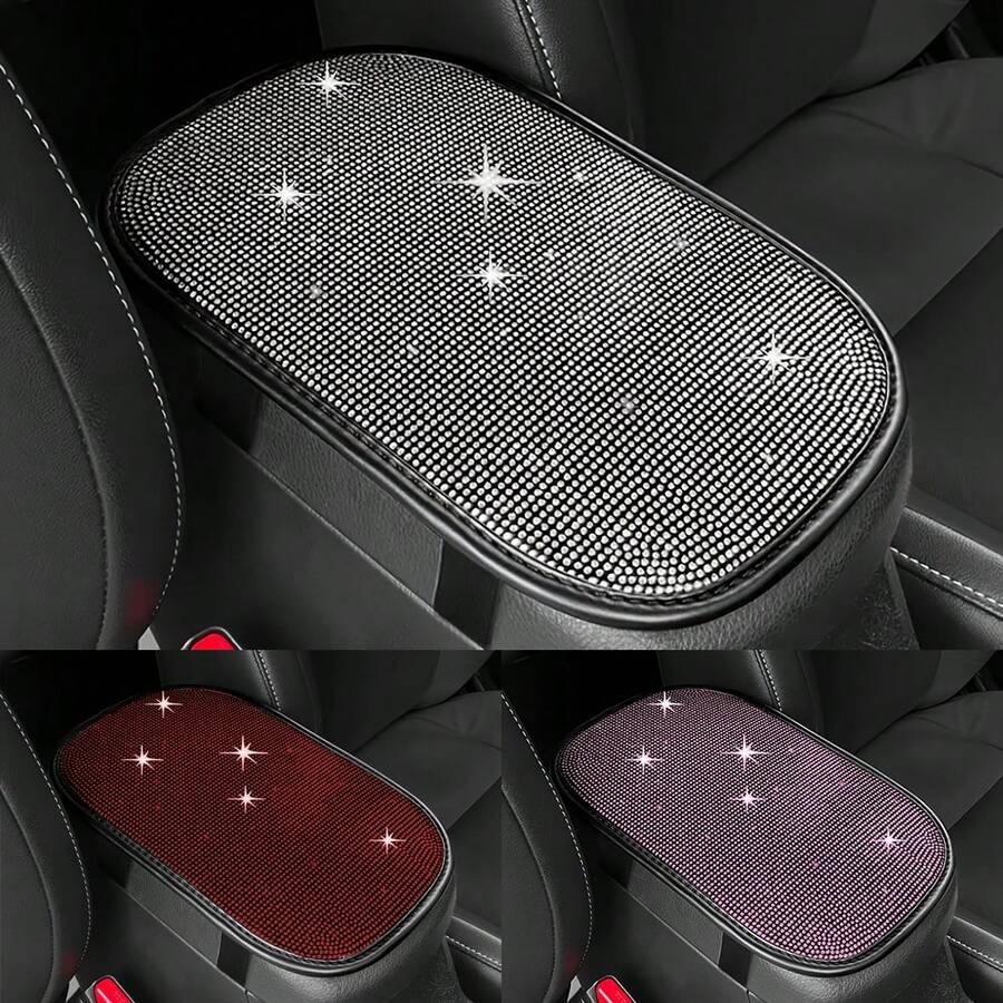 1pc Shiny Car Armrest Box Pad, Shiny Car Center Console Decor, Multi-Functional Car Storage Box, Creative Unisex Beautiful Car Accessories, Central Armrest Box Protective Pad - A - View 1