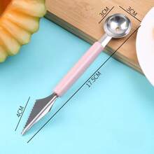 1pc Stainless Steel Fruit Scooper Watermelon Cutter Ball Spoon Ice Cream Scoop Fruit Divider Carving Knife - Pink - View 7