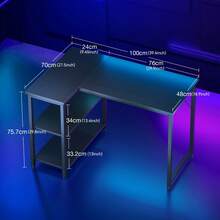 L-Shaped Gaming Table With Flip-Able Storage Rack, Corner Office Computer Desk, Writing Study Table, Suitable For Work, Entertainment, Home Office, Black Gaming Table - Black - View 2