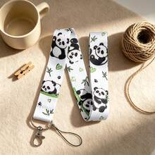 1 Piece Cute Panda Bamboo Print Lanyard With ID Badge Holder, Cartoon Animal Neck Strap Card Holder For Student Work ID Keys, Panda Lover Gift - Multicolor - View 4