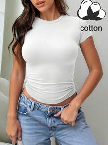 Women's English Slogan Print Round Neck Short Sleeve Casual Spring Summer T-Shirt Top - White - View 2