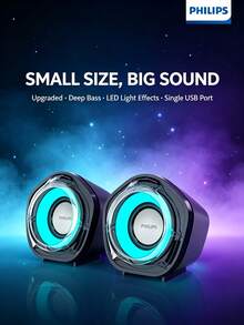 PHILIPS SPA3119 Speaker Komputer Berkabel USB dengan Efek Cahaya LED Warna-warni untuk Desktop dan Laptop, Speaker 2.0 Channel, Mini Subwoofer, Berkabel untuk Gaming Rumah dan Esports, Ukuran Kecil, Volume Besar - View 5