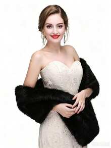 1pc Winter Bride Wedding Dress Fur Shawl Cape Cloak Scarf Thickened Fleece Women's Performance Costume - Black - View 1