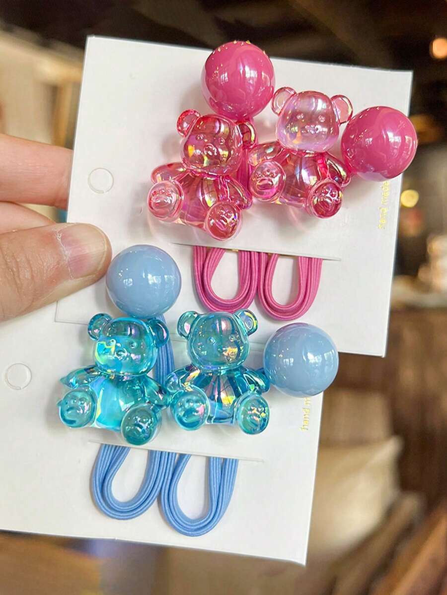 5pcs/1pc Colorful Transparent Bear Hair Ties, Cartoon Animal Hair Bands With Beads, Cute Sitting Bear Candy Color High Elasticity Hair Ties For Ponytail, Suitable For Daily Use (Card For Display Only)