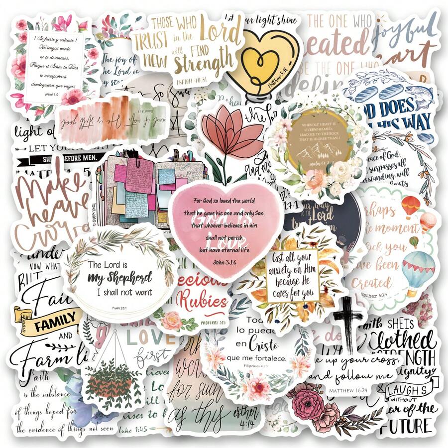 50PCS Bible Stickers, Inspirational Christian Stickers Aesthetics Stickers For Scrapbooking, Diary, Laptop, Bumper, Skateboard, Water Bottle, Computer, Hard Hat, Car Stickers And Decals