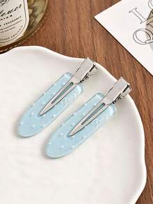 6/3pcs Cute Sweet Style Blue Seamless Alligator Hair Clips Gentle Girly Floral Polka Dot Side Bang Clips Rhinestone Bow Hair Clips For Women, - Multicolor - View 6