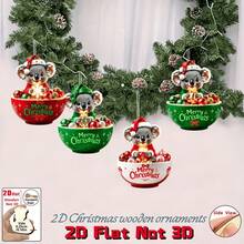 8pcs/16pcs Set Christmas Koala Wooden Hanging Ornaments, Cute Koala Sitting In Different Christmas Bowls, Cross-Border New Wooden Crafts, In-Stock Koala Design Christmas Tree Hanging Decorations - Multicolor - View 4