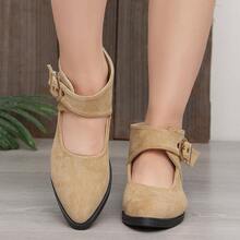 Women's Solid Color Buckle Ankle Strap Open Toe Flat Shoes, Fashion Commuter Shoes, Spring/Autumn - Khaki - View 5