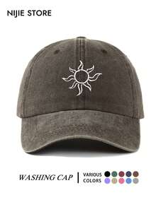1pc Fun Pattern Print Design Baseball Cap With Sun Print, Lightweight Comfortable Adjustable UV Protection Multi-Function Baseball Cap, Vintage Washed Hat, Unisex Baseball Cap, Suitable For Daily Wear, Commuting, Outdoor Activities And More - A - View 7