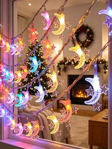 1 Buah Lampu Hias Bulan & 3 Bintang, Lampu Hias Dalam Ruangan, Cocok untuk Pohon Natal, Hadiah Thanksgiving, Pesta, Pernikahan, Kamar Tidur, Ruang Tamu, Dekorasi Liburan, Lampu Hias Dekoratif, Bertenaga Baterai, Perencana Acara, Penyelenggara Pesta - Tali Cahaya Bulan Cincin Bintang - View 9