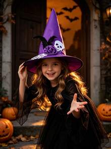 1pc Halloween Witch Hat With Skull Elements And Hand Bone Decor, Werewolf And Vampire Patterns, Suitable For Holiday Party Decoration - Multicolor - View 1