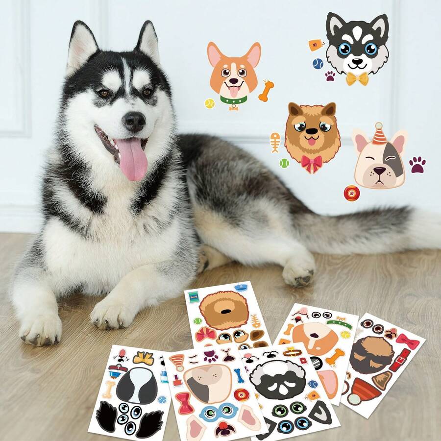 somoving 6/12pcs Cartoon Dog Stickers For Kids, DIY Dress-Up Stickers, Holiday Party Favor Bag Fillers, Classroom Craft Stickers - Multicolor - View 1