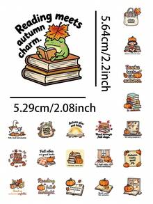 53 Pcs Fall Reading Book Stickers Pack, Autumn Pumpkin Maple Leaf Motivational Quote Vinyl Waterproof Decals, Aesthetic Scrapbooking Stickers For Journal Water Bottle Phone Case Laptop Kindle, Book Lover Decor Sticker Pack For Teens Girls Students - Autumn Reading - View 10