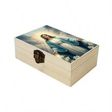 1pc Wooden Storage Box, Gift Box With Sacred Illustration, Prayer Box, Small Keepsake Organizer For Home Decor, Spiritual Items Storage, Keepsake Organization, Rustic Spiritual Home Decor - Multicolor - View 3