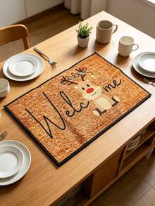 1pc Lightweight Crystal Velvet Rug, Christmas Reindeer Cartoon Welcome Mat, Non-Slip Machine Washable Quick Dry Floor Mat, Indoor Outdoor Use For Hallway Kitchen Bedroom Bathroom, Multiple Sizes, Christmas Halloween Thanksgiving Fall Home Decor - Multicolor - View 13