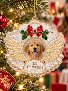 Custom DIY 3D Pearl Painting Pet Ornament, Personalized Photo Text Angel Wings Hanging Decor, My First Christmas Diamond Art Keepsake For Dog Cat Lover, Xmas Tree Decoration Gift For Family Pet Owner - Multicolor - View 6