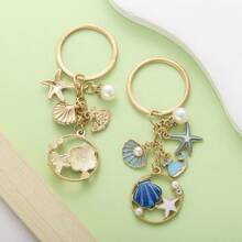 Cross-Border Alloy Oil Drop Starfish Dolphin Shell Keychain Gift Pendant Exquisite Women Bag Pearl Key Chain Jewelry Accessory - Multicolor - View 3