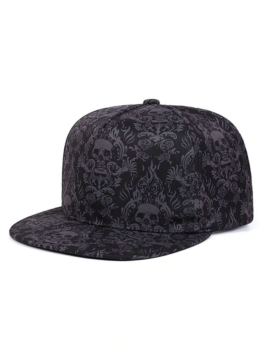 1pc Fashionable And Personalized Baseball Hat Printed Skeleton Flat Edge Hat Street HipHop Hat Outdoor Daily Adjustable Decorative Sunshade Hat Unisex - Whole Skull Print - View 1