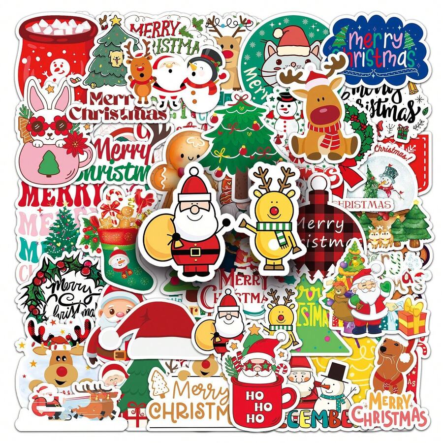 50pcs Christmas Doodle Stickers Personalized Cross-Border Cartoon Holiday Decoration Luggage Cup Phone Creative Stickers - 1 Set - View 1