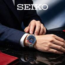 Seiko Men's Chronograph Watch  Bezel Deep‑Blue Dial Multi‑Sub‑Dials Date Window Solid Stainless Steel Bracelet Racing‑Style Solar Sports Wristwatch - Silver - View 4