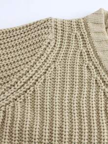 Jaket Cardigan Rajut Wanita Lengan Panjang dengan Hiasan Kancing, Potongan Reguler, Kerah Nyaman - Khaki - View 6