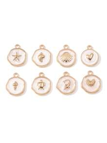 10pcs Random Assortment Ocean Series Gold Oil Drop Alloy Pendants Starfish Shell Gentle Cute DIY Handmade Necklace Bracelet Jewelry Women Gift - Multicolor - View 2