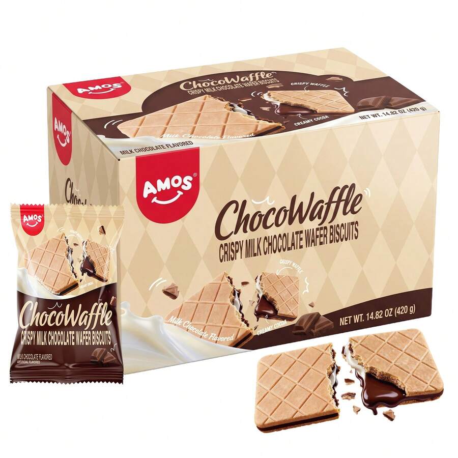 AMOS ChocoWaffle Crispy Layered Cocoa & Milk Chocolate Wafer Biscuits 420g Individually Wrapped - 1 pc - View 1