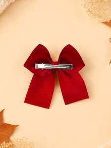 2pcs Bow Hair Clips With Love Pearls For Girls Kids,Elegant Fashion Simple Solid Color Hair Bows,Fall Winter New Year Hair Accessories - Multicolor - View 4