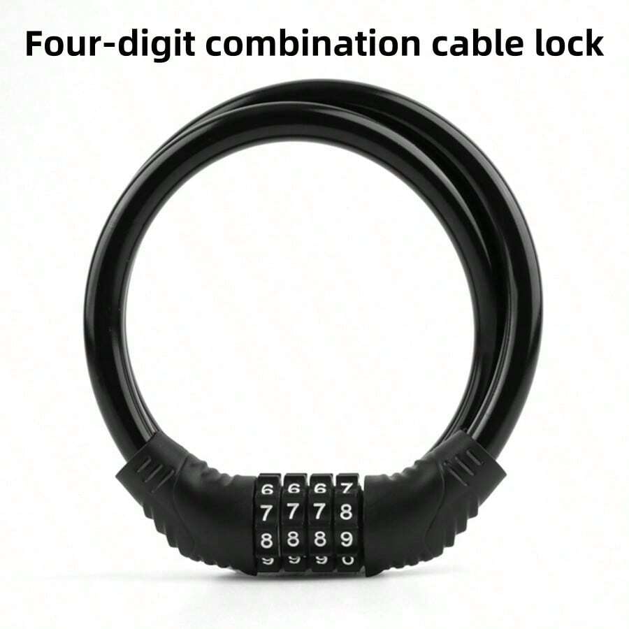 1pc Bicycle 4-Digit Combination Cable Lock, Portable Digital Combination Lock, Multi-Purpose Cycling Bike Lock - Multicolor - View 1