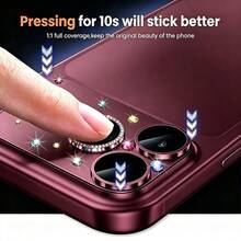 NNBILI 1pc Colorful Rhinestone Faux Original Lens Protector, New Colorful Rhinestone Design, Compatible With IPhone 18 Pro Max, Multiple Colors Available - Lens Protection Accessory, Tempered Glass Material, Scratch-Resistant, Camera Lens Cover, Easy To Install - Burgundy - View 6