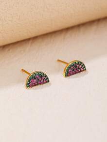 1 Pair 18K Gold Plated Cubic Zirconia Micro-Inlaid Watermelon Stud Earrings For Women - Multicolor - View 5