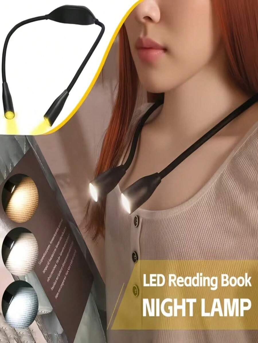 1pc LED Neck Reading Light, 360° Rotatable Hanging Lamp, Bedside Reading Light, Portable 3-Color Dimmable, Suitable For Bedtime Reading, Home Desk, Late Night Study, Running, Office And Night Light Use