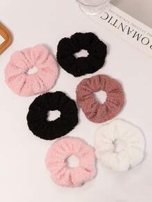 6pcs Solid Color Large Teddy Fleece Scrunchies Hair Accessories, Suitable For Women's Autumn/Winter Daily Versatile Hair Accessories - Multicolor - View 5