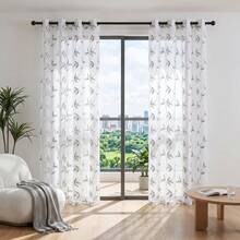 1pc/2pcs Sheer Curtains, Decorative Embroidered Faux Linen Curtains, Suitable For Home Kitchen, Living Room And Bedroom - B Grey - View 25