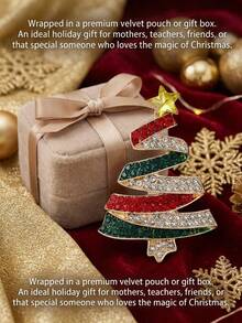 1-2pcs European Luxury Rhinestone Christmas Tree Brooch, Wavy Layered Five-Pointed Star Tree Design Exquisite Pin, Sparkling Rhinestone Craftsmanship, Can Decorate Sweaters, Coats, Handbags, Christmas Holiday Atmosphere Outfit Accessory, Suitable As Christmas Gift For Friends And Family, Party Gathering Holiday Decoration Jewelry - Multicolor - View 3