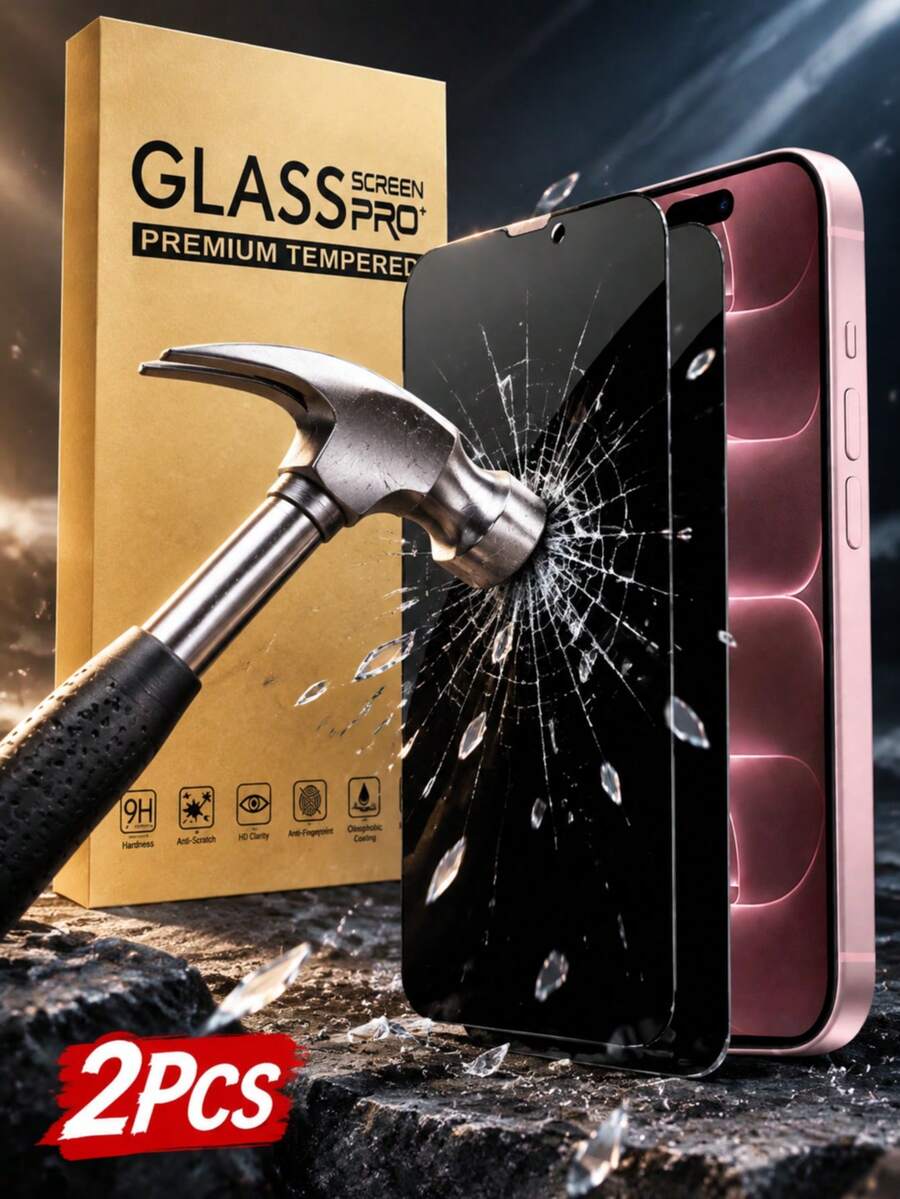2pcs Anti-Peeping Privacy Tempered Glass Screen Protector, Non-Full Screen, Shatter-Resistant, Compatible With Phone Cases, Compatible With Iphone Duo/18 Pro Max/18 Pro/17 Pro Max/17/17 Pro/17 Air/16 Pro Max/16/16 Pro/16 Plus/15 Pro Max/15/15 Pro/15 Plus/14 Pro Max/14/14 Pro/14 Plus/13 Pro Max/13/13 Pro/12/12 Pro/12 Pro Max/11/11 Pro Max All Series - Black - View 1