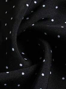 Aflion Women's Black & White Polka Dot Halter Mini Dress, V-Neck A-Line Sleeveless Dress For Summer Casual & Retro Style - Black - View 4