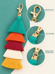 1pc Colorful Bohemian Style Pom Pom Tassel Keychain, Wristlet Key Ring & Bag Charm Decor, Suitable For Women Handbags, Wallets, Backpacks And Car Keys - Multicolor - View 5