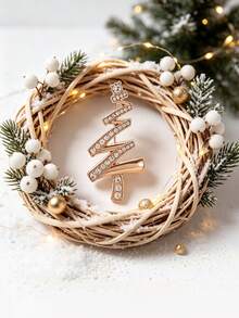 Exquisite Gold Christmas Tree Brooch, Elegant Holiday Accessory, Perfect Gift For Women And Girls Gatherings - Multicolor - View 7