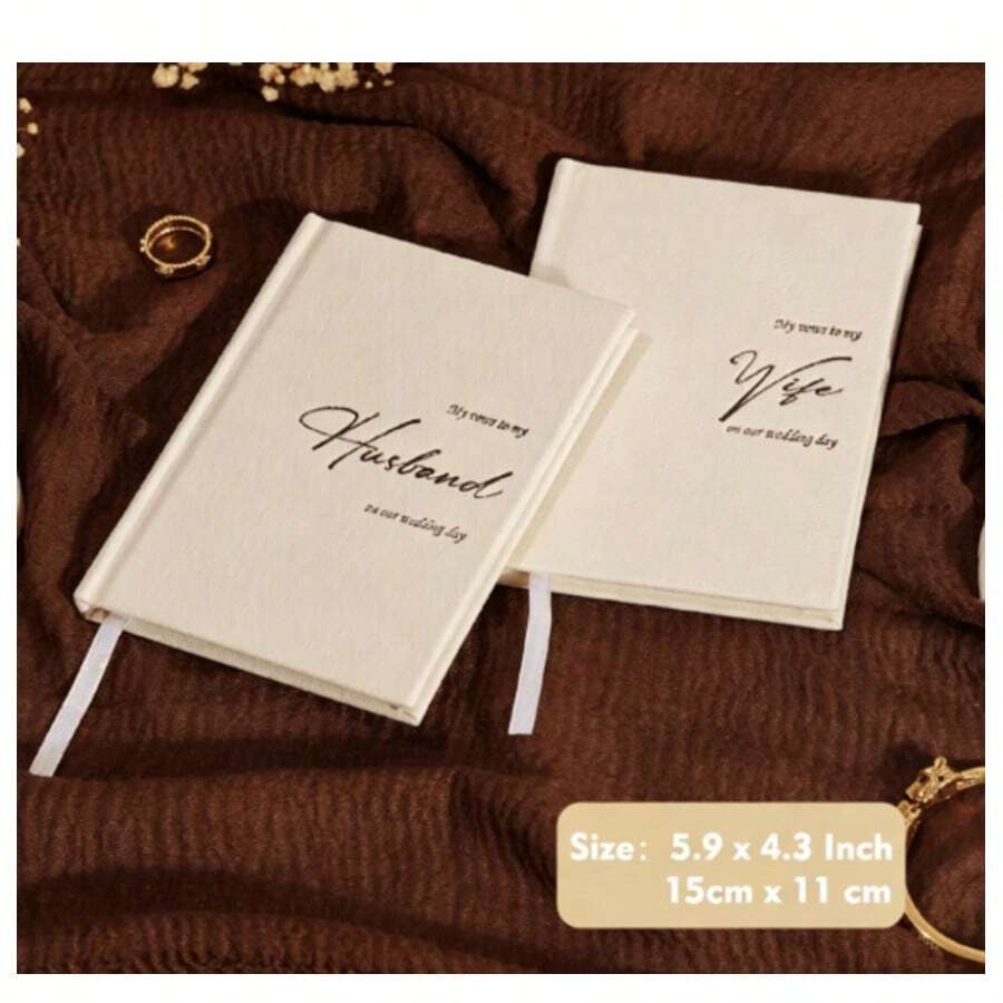 Wedding Vow Books For Bride And Groom, 2 Packs Linen Hardcover Notebooks With Bookmark, Lined Pages, For Wedding Ceremony And Vow Renewal, With Elegant Vow Keepsake Gift Box - Cream Linen - View 1