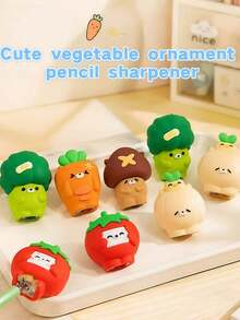 1pc/3pcs/6pcs Cartoon Vegetable Student Stationery Pencil Sharpener, Single Hole Design, Random Color Style, Portable Pencil Sharpener For Students, Suitable For School And Office Use, Compatible With Pencils And Makeup Pencils, Desktop Pencil Trimmer, Student Learning Supplies, School Supplies, Back To School Supplies - Multicolor - View 1