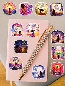 50pcs PP Material She Is Not Defined Stickers, Women Empowerment Inspirational Style, Featuring Rainbow, Flower, Heart, Lighthouse, Butterfly Elements, Suitable For Scrapbooking, Water Bottle, Luggage, Skateboard, Notebook, Storage Box, DIY Craft Decoration - Multicolor - View 7