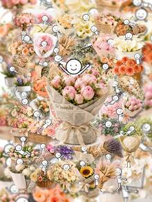 50Pcs PET Little Happiness In Bouquet Stickers, Fresh Bouquet Healing Style, Including Rose Bouquets, Carnations, Tulips, Sunflowers, Small Flower Baskets, Gift Boxes, Bows, Hearts, Flower Elements, For Tablet, Notebook, Storage Box, DIY Craft Decor - Multicolor - View 4