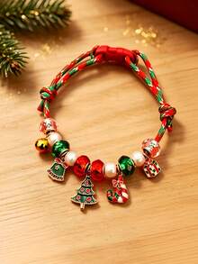 Kalung Anjing Natal, Desain Anyaman Buatan Tangan yang Dapat Diatur, dengan Liontin Pohon Natal dan Santa Claus, Hadiah Natal untuk Hewan Peliharaan, Cocok untuk Anjing dan Kucing Kecil - MultiWarna - View 13